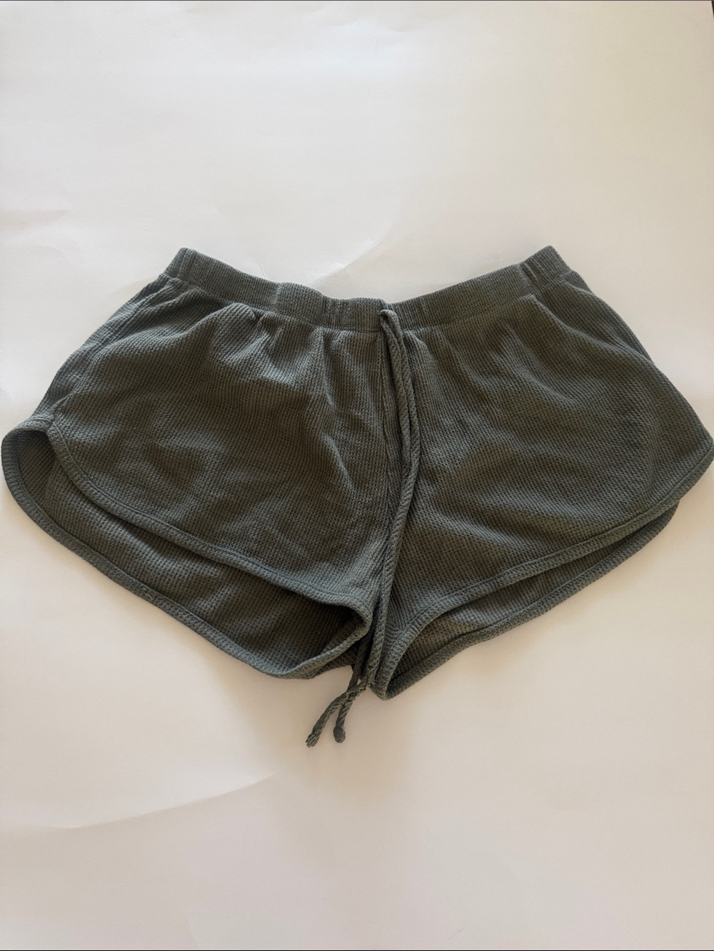 Bozzolo Olive Green Waffle-Knit Drawstring Athletic Shorts